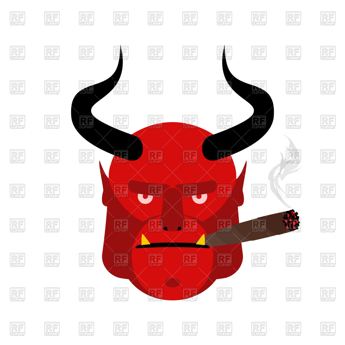 Head Satan With Cigar, Aggressive Devil With Horns Vector Image 1200x1200 Head Satan With Cigar, Aggressive Devil With Horns Vector Image