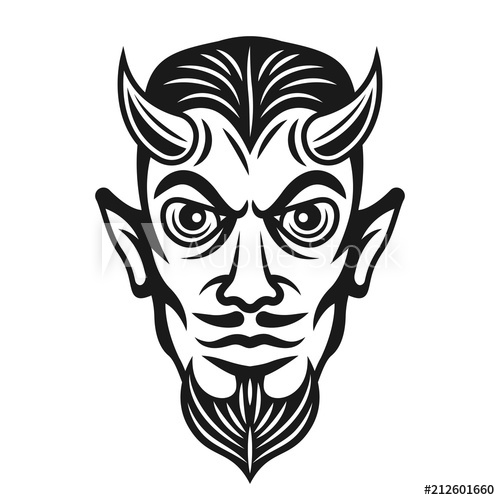 Horned Devil Head Vector Monochrome Illustration 500x500 Horned Devil Head Vector Monochrome Illustration