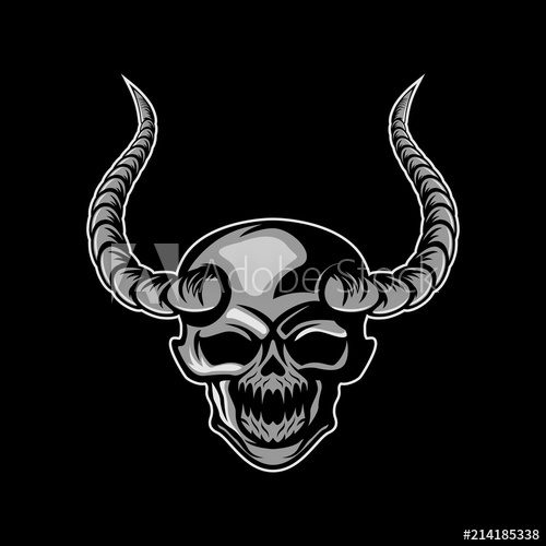 Skull Devil Head Vector Illustration In Black Background 500x500 Skull Devil Head Vector Illustration In Black Background
