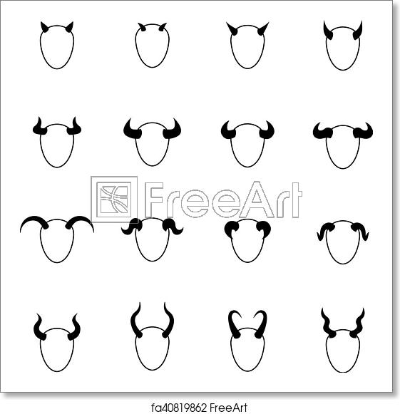 561x581 Free Art Print Of Vector Illustration Big Set Icons Devil Horns