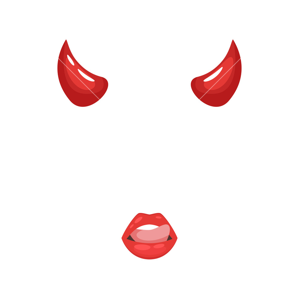 1000x1000 Vector Cartoon Style Devil Horns And Red Lips Face Element