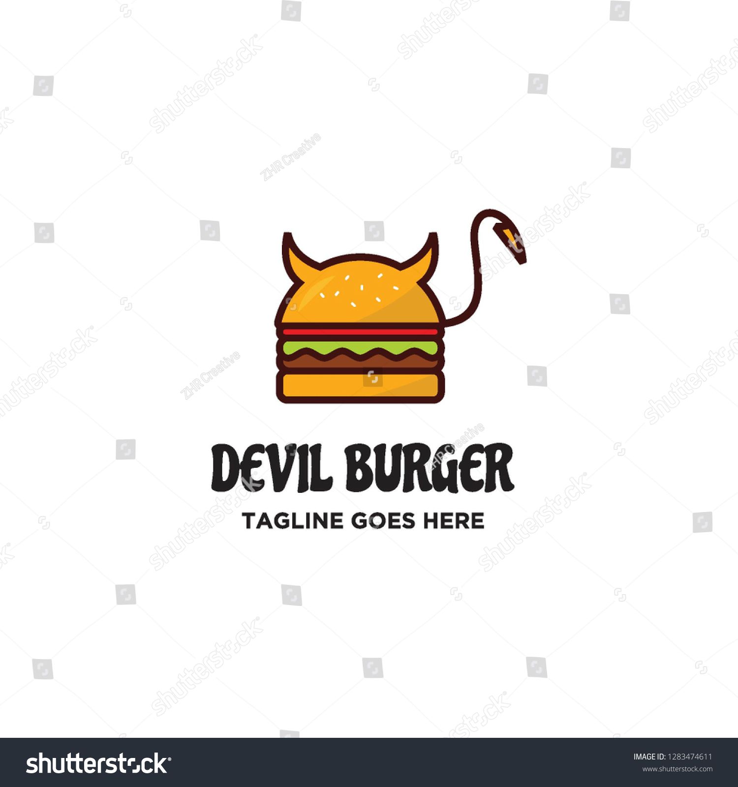 Colorful Burger Junk Food With Devil Horn And Tail Logo Icon 1500x1600 Colorful Burger Junk Food With Devil Horn And Tail Logo Icon
