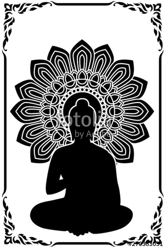 Silhouette Siddhartha Gautama With Dharma Wheel And Flower Frame 334x500 Silhouette Siddhartha Gautama With Dharma Wheel And Flower Frame