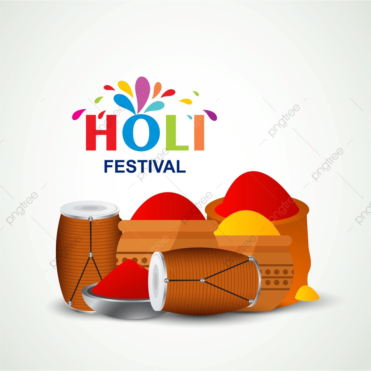 1200x1200 Holi Festival Greetings Card With Dhol And Colors, Holi, Happy
