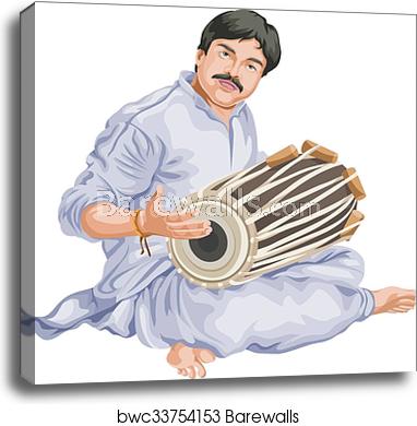 382x390 Vector Of Man Playing Dhol, Canvas Print Barewalls Posters