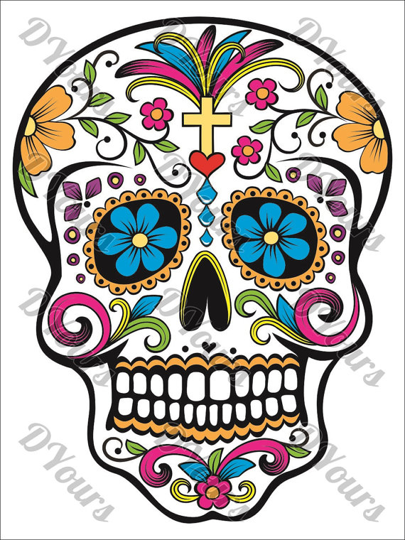 570x760 Sugar Skull Fully Coloured Mexican Day Of The Dead Skull Vector