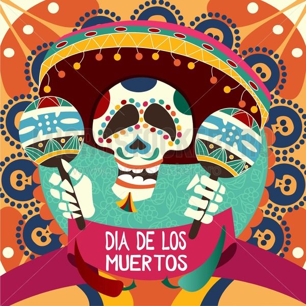 600x600 Dia De Los Muertos Card For Dau Of The Dead Greeting Vector