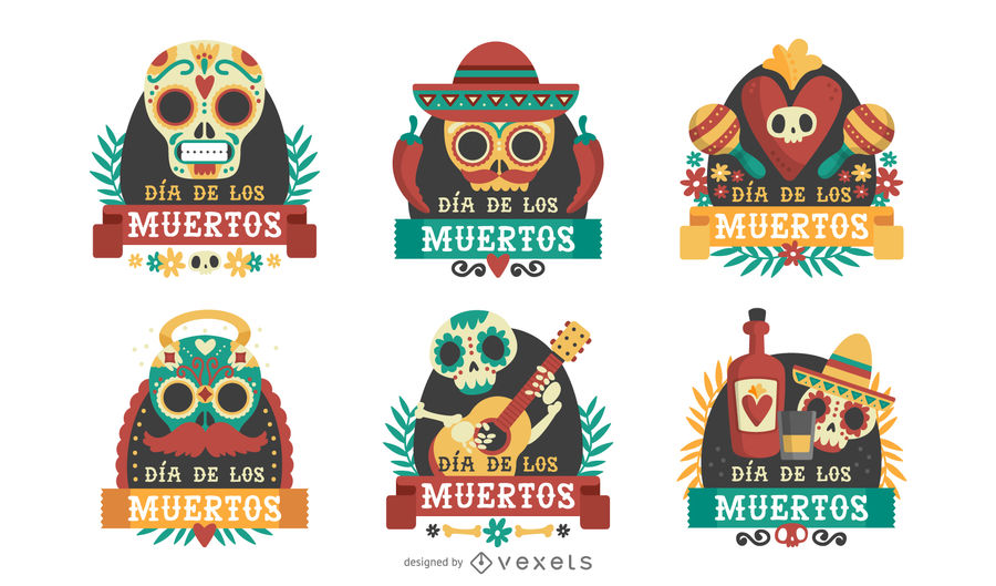900x529 Dia De Los Muertos Label Badge Set