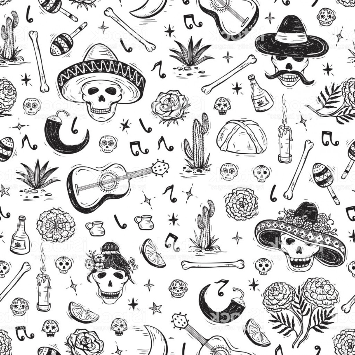 1228x1228 Mexico Vector Seamless Pattern Dia De Los Muertos Day Of The Dead