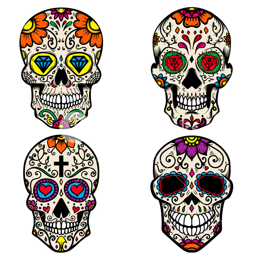 1000x1000 Set Of Colorful Sugar Skull Isolated On White Background Day