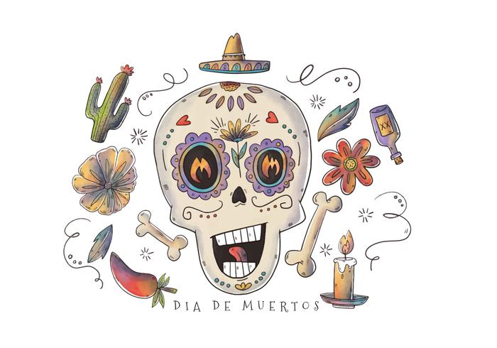 700x490 Cute Sugar Skull With Floral Elements For Dia De Los Muertos