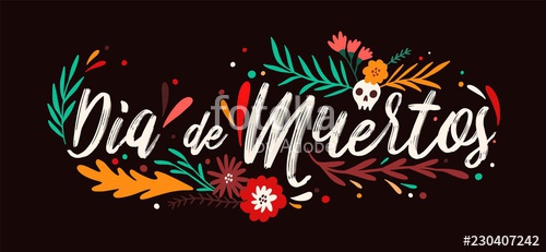 500x231 Dia De Muertos Holiday Lettering Handwritten With Elegant Cursive
