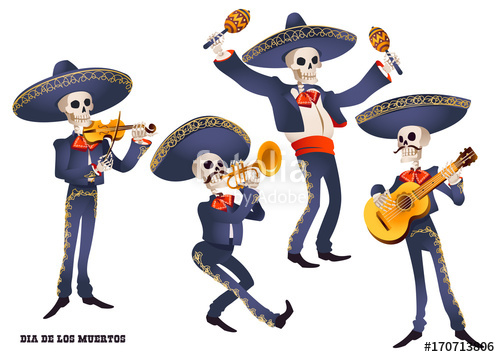 500x357 Dia De Muertos Mariachi Band Musician Of Skeletons Mexican