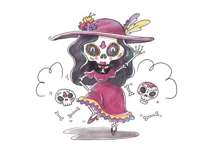 700x490 Cute Catrina Character Dancing And Smiling For Dia De Muertos