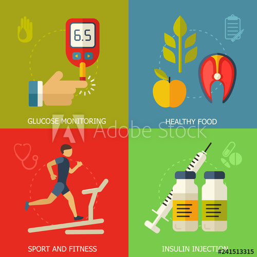 500x500 Diabetes Vector Background Diabetic Therapy Flat Style Icons Set