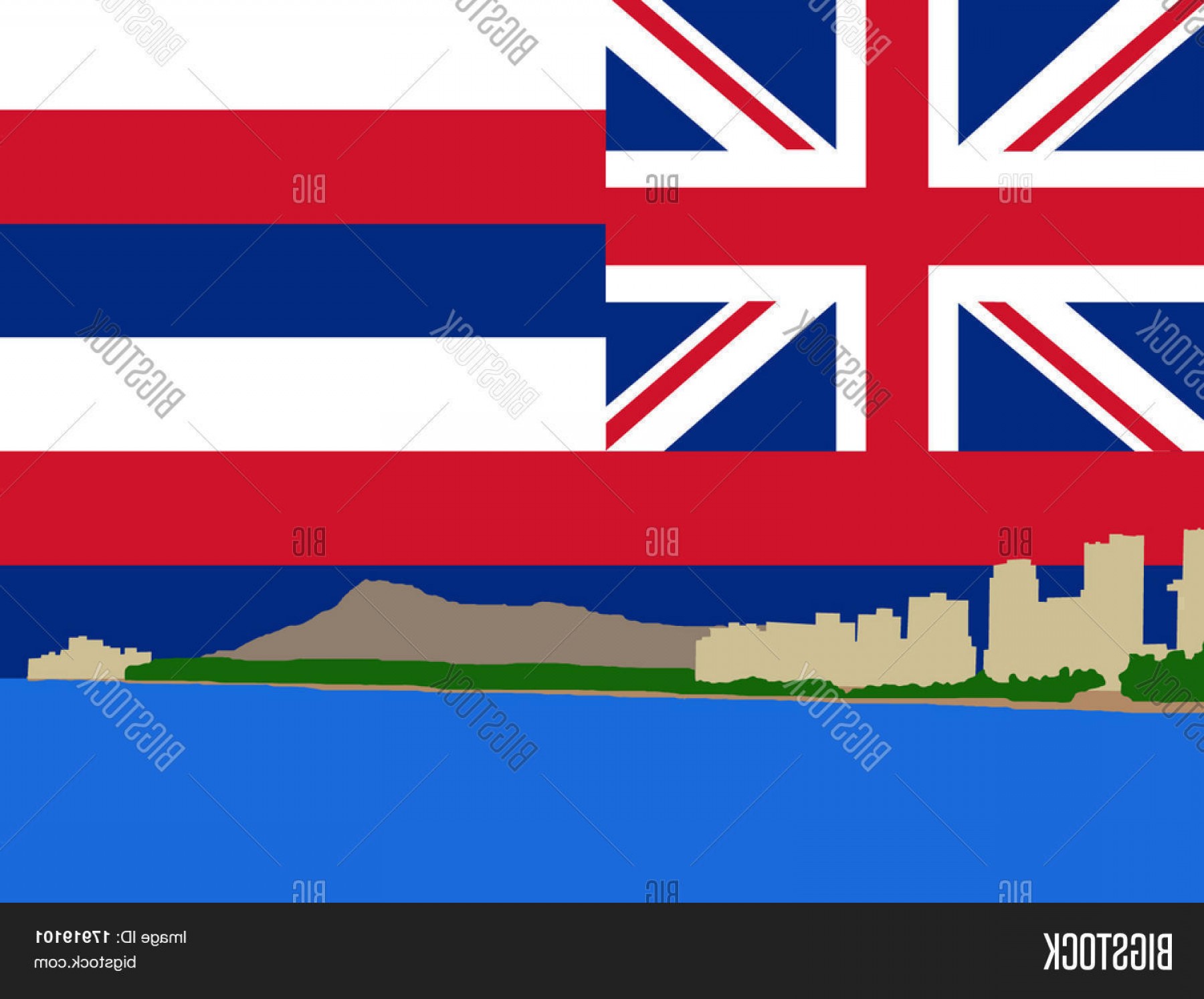 1800x1494 Stock Vector Waikiki Skyline And Diamond Head Oahu Hawaii Against