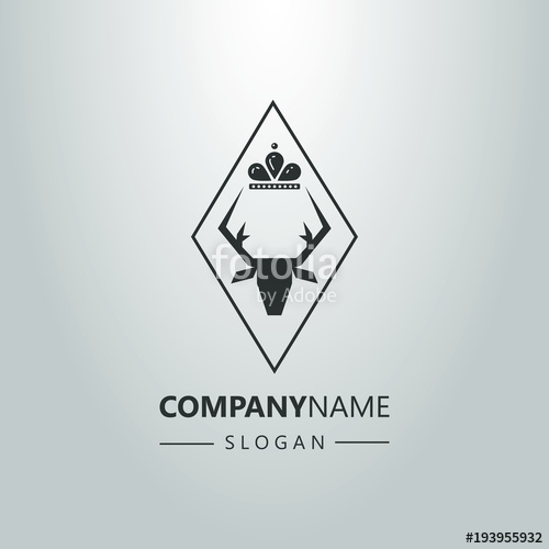 500x500 Black And White Deer Head Logo With A Crown In A Diamond Shaped