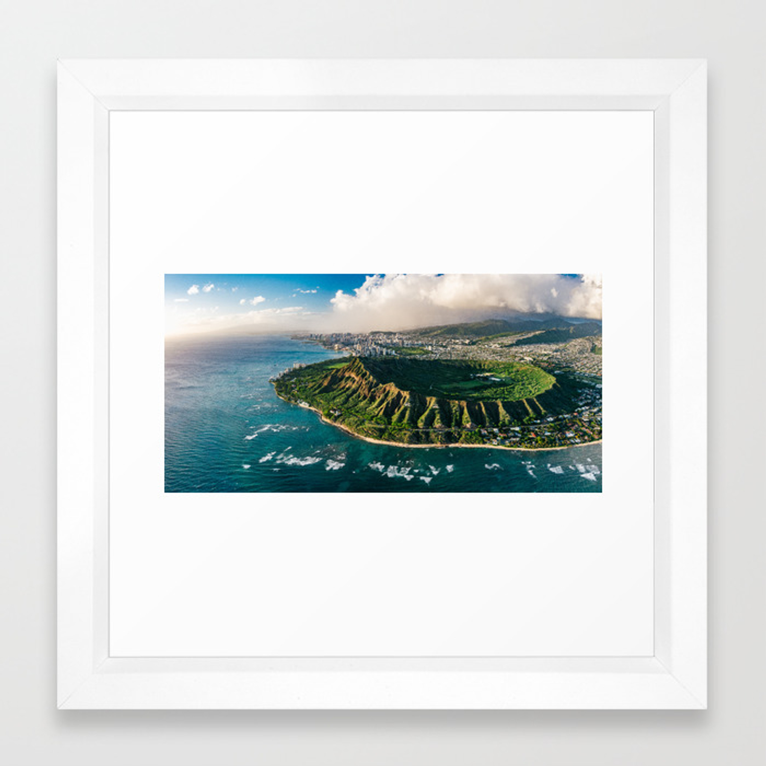 1500x1500 Diamond Head Aerial Panoramic Framed Art Print