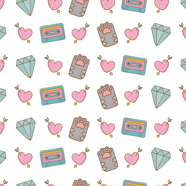 626x626 Diamond Heart And Cassette Pattern Vector Premium Download
