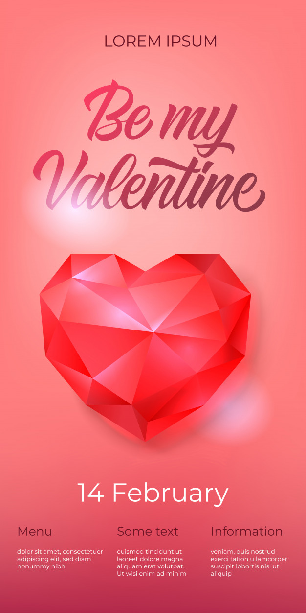626x1252 Be My Valentine Lettering With Diamond Heart Vector Free Download