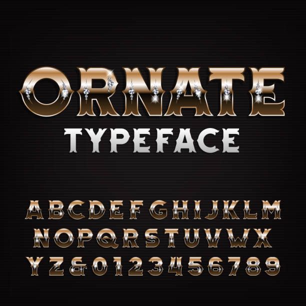 612x612 Ornate Alphabet Font Golden Letters And Numbers With Diamonds