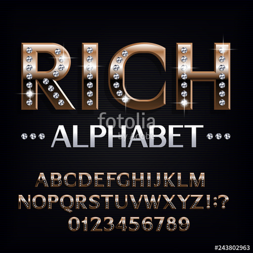 500x500 Rich Alphabet Font Ornate Golden Letters And Numbers With Diamond
