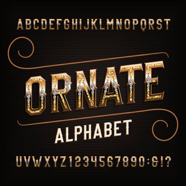 612x612 Ornate Alphabet Font Golden Effect Letters And Numbers