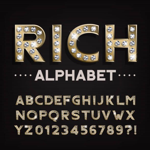 612x612 Rich Alphabet Font Gold Letters And Numbers With Diamonds Stock