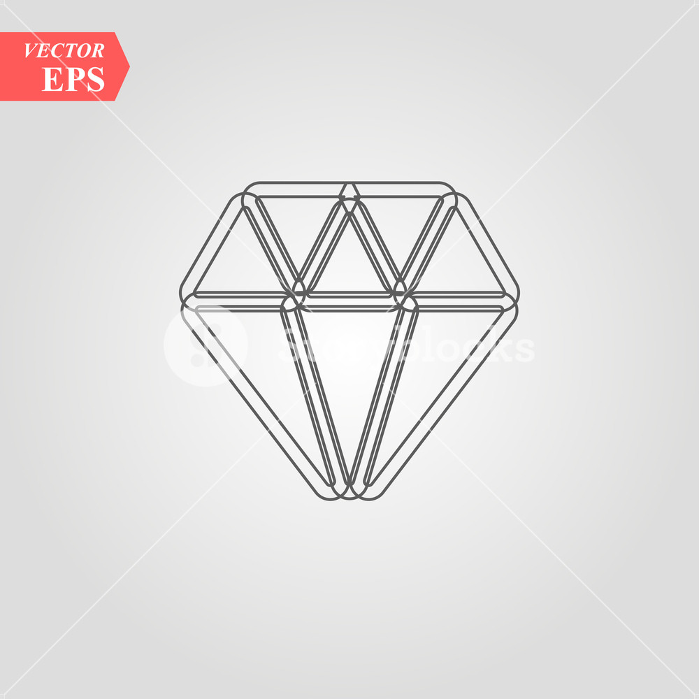 1000x1000 Diamond Line Icon, Outline Vector Sign, Linear Style Pictogram