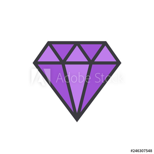 500x500 Diamond Outline Color Icon, Modern Minimal Flat Design Style