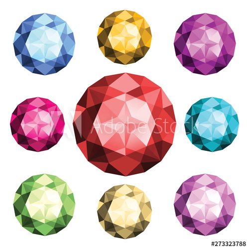 500x500 Set Of Round Colored Diamonds Top View Vector Illustration
