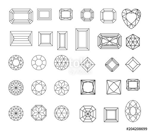 500x442 Diamond Vector Set Of Gems Drawing Line Crystal Forms Geometric