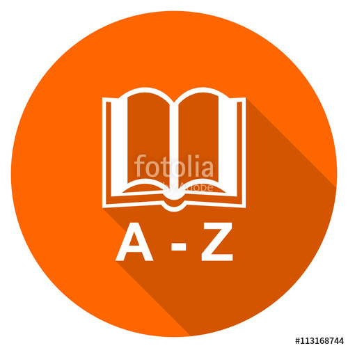 500x500 Flat Design Round Orange Dictionary Vector Icon Stock Image