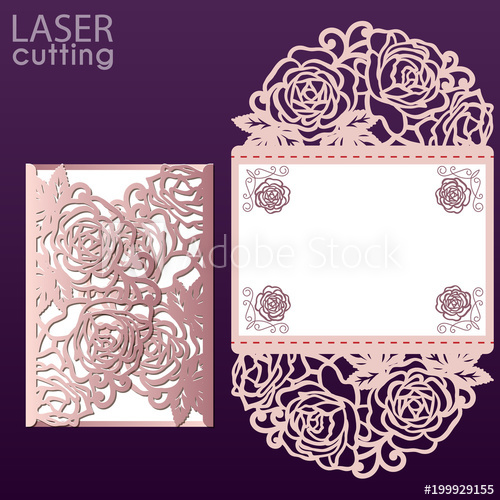 500x500 Vector Die Laser Cut Envelope Template With Rose Flower Wedding