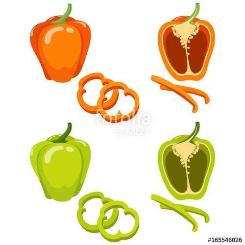 500x500 Green And Orange Bell Pepper Whole And Slice Isolated On White