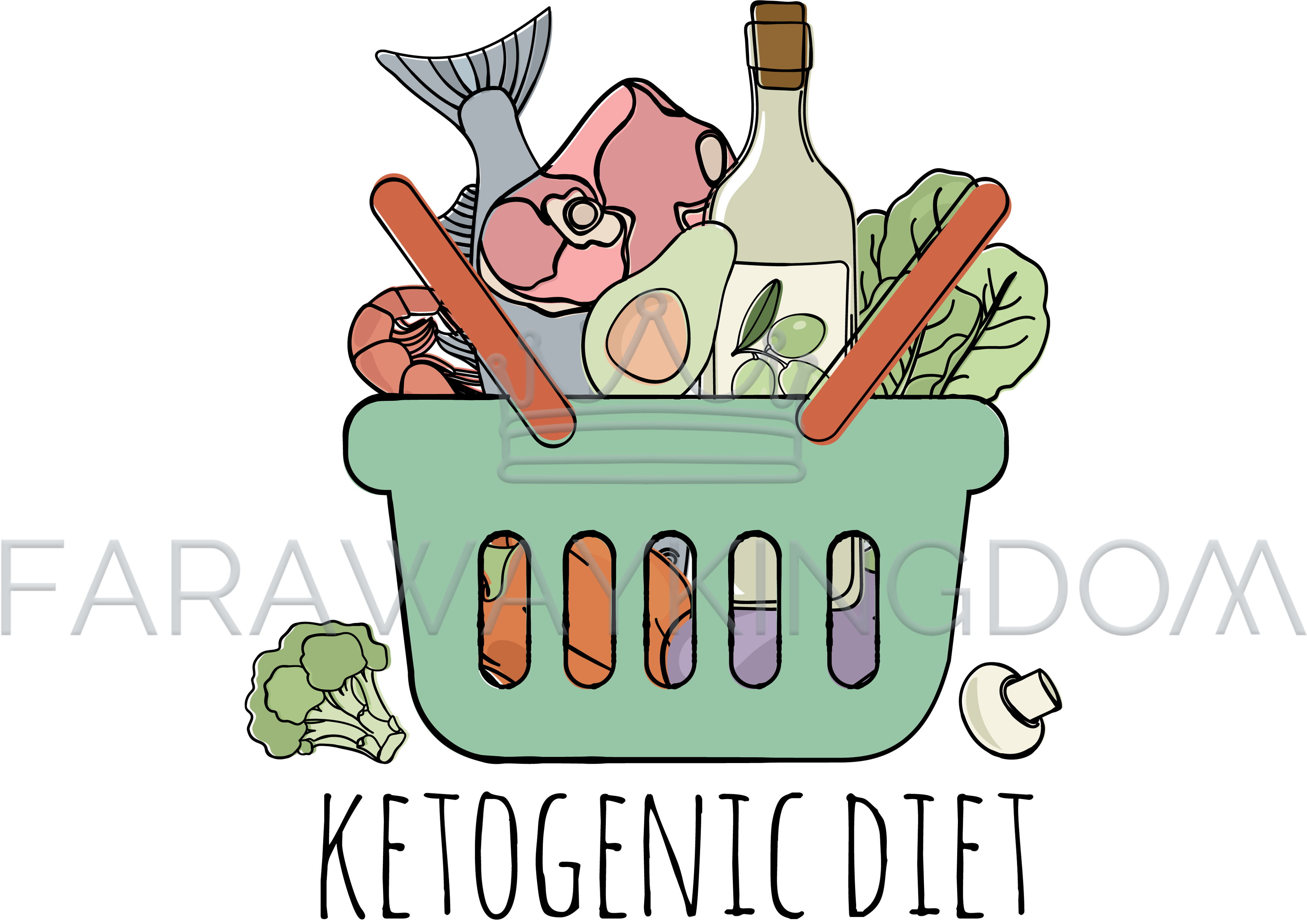 3508x2480 Keto Store Healthy Food Low Carb Diet Vector Illustration Set