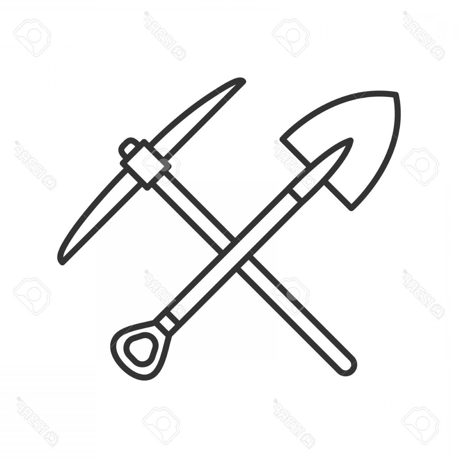 1560x1560 Photostock Vector Crossed Shovel And Pickaxe Linear Icon Mining
