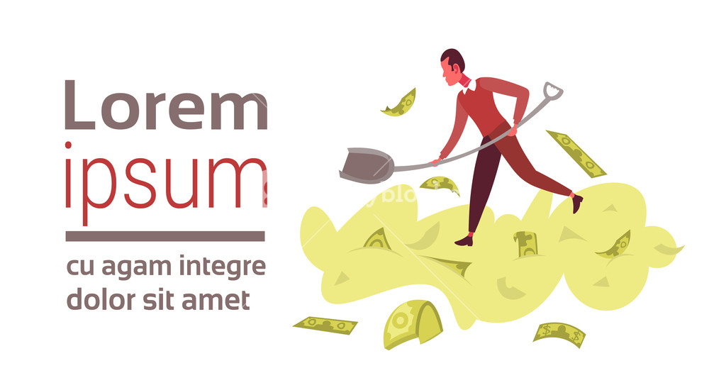 1000x550 Rich Businessman Dig Shovel Pile Money Successful Business