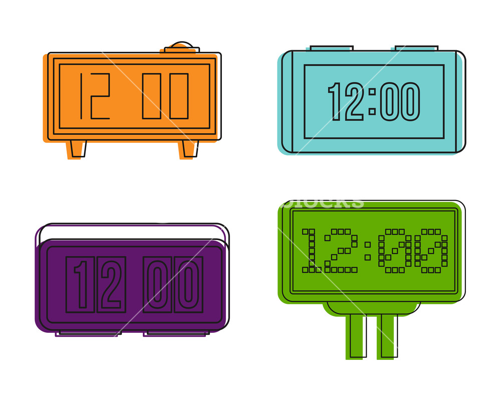 1000x800 Digital Clock Icon Set Color Outline Set Of Digital Clock Vector
