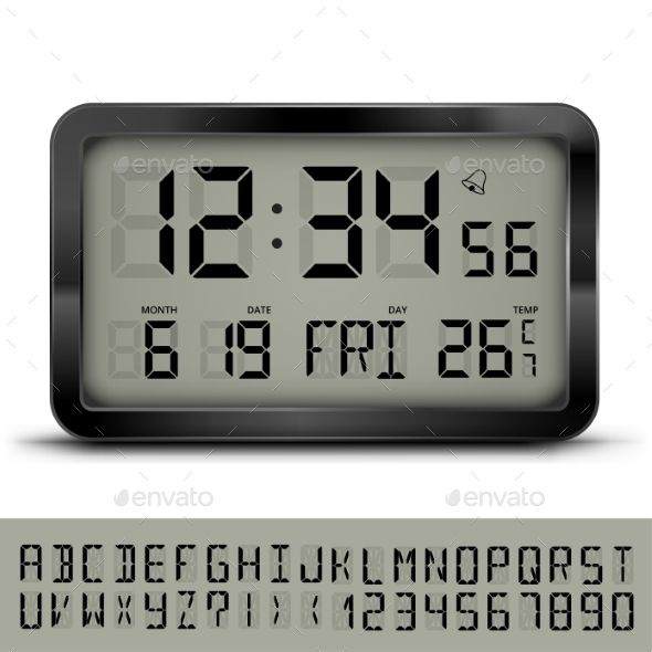 590x590 Gray Digital Clock And Weather Station With Additional Lcd Font