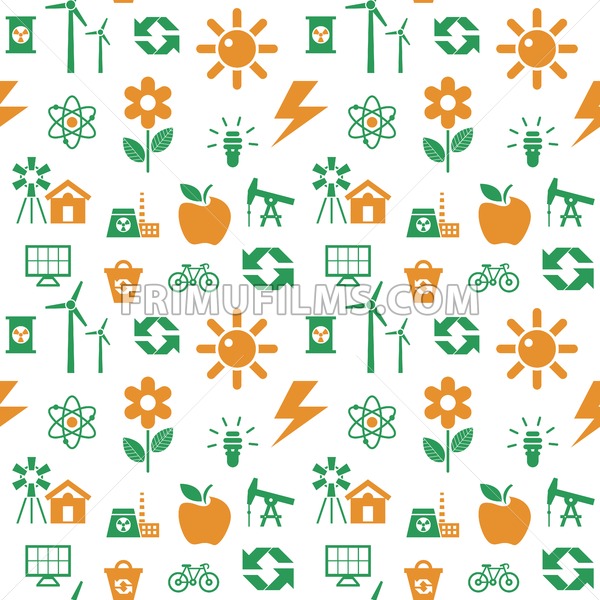 600x600 Digital Vector Orange Green Ecology Icons With Drawn Simple Line
