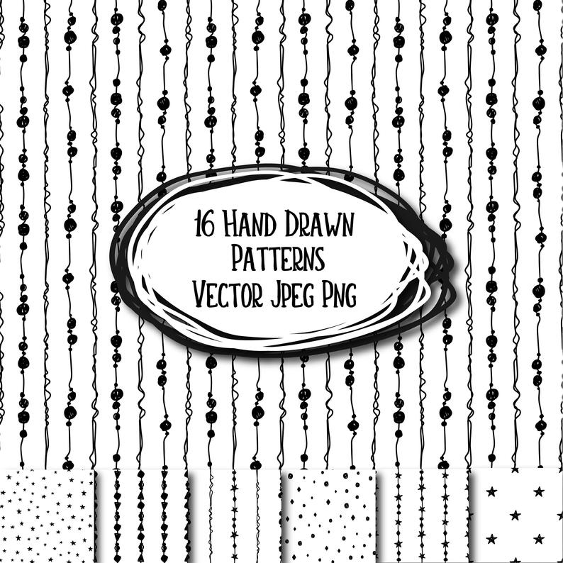 794x794 Hand Drawn Digital Paper Vector Doodle Seamless Patterns Etsy