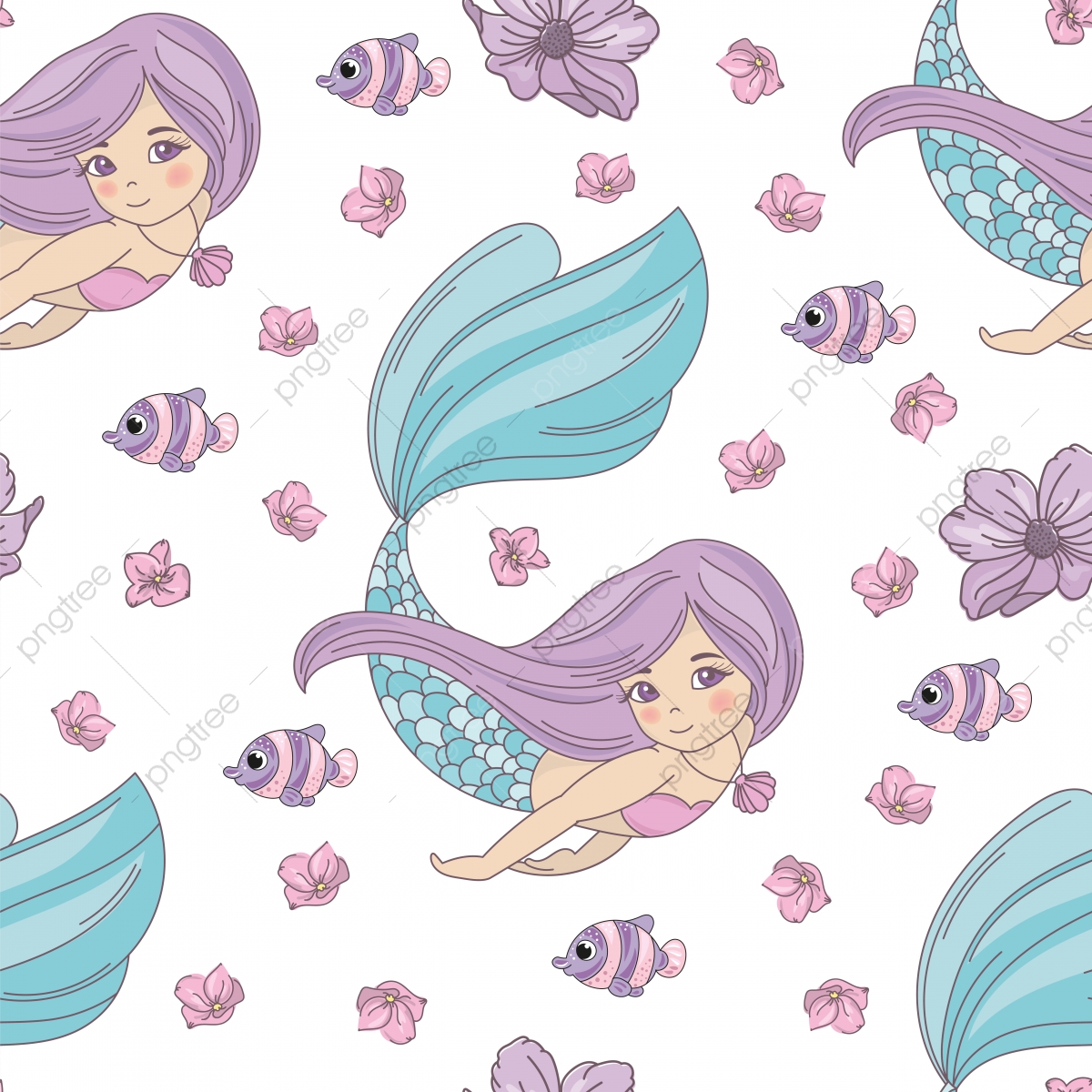 1200x1200 Mermaid Princess Sea Travel Seamless Pattern Vector Illustration