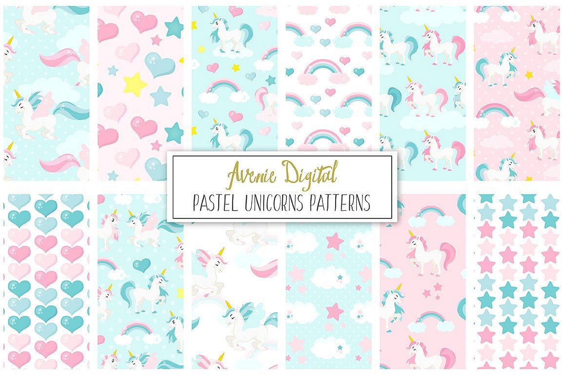 1156x771 Pastel Unicorns Digital Paper And Vector Patterns
