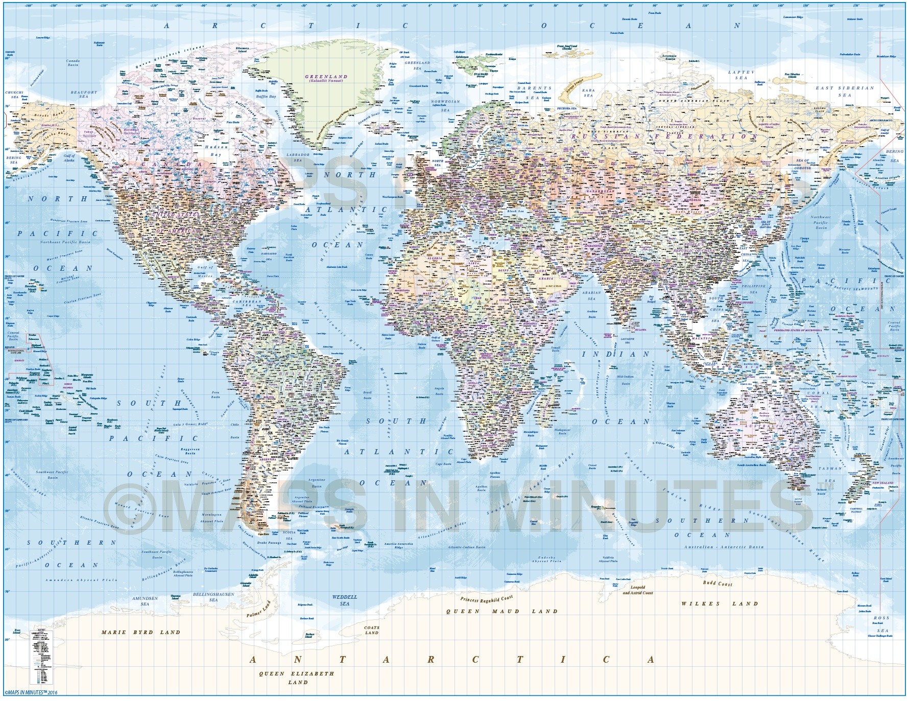 1782x1372 Digital Vector World Map With Ocean Floor Contours And Country