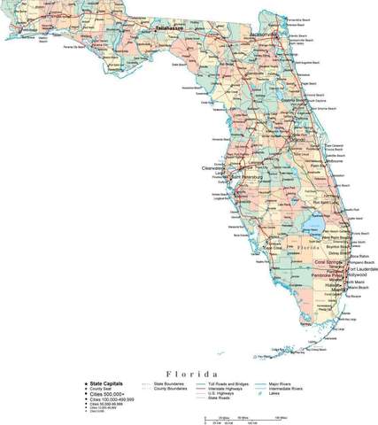 427x480 Florida Digital Vector Map With Counties, Major Cities, Roads