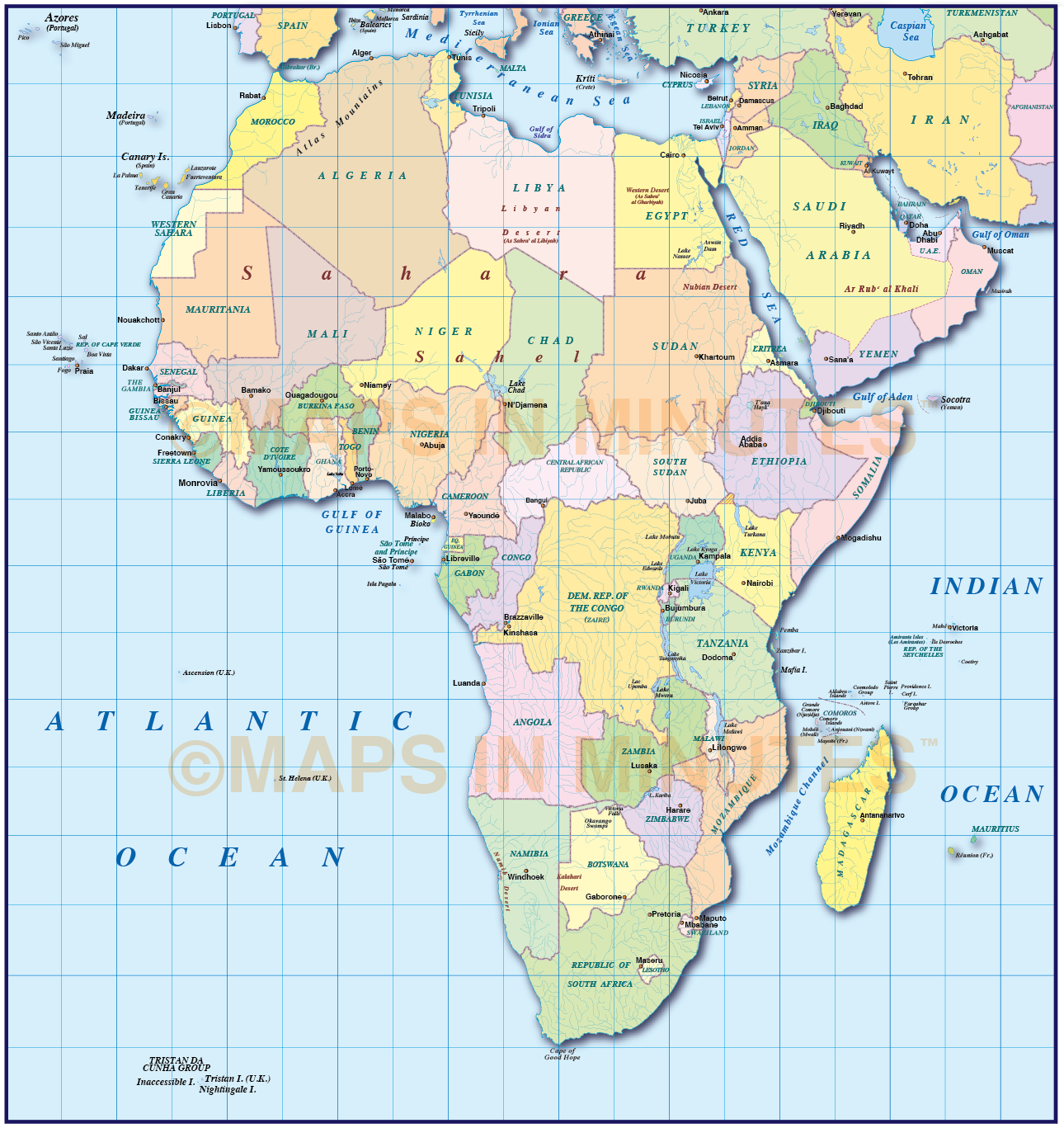 1290x1367 Africa Vector Map Illustrator Format, Political Simple Detail