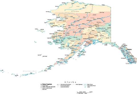 480x330 Alaska Digital Vector Map With Counties, Major Cities, Roads