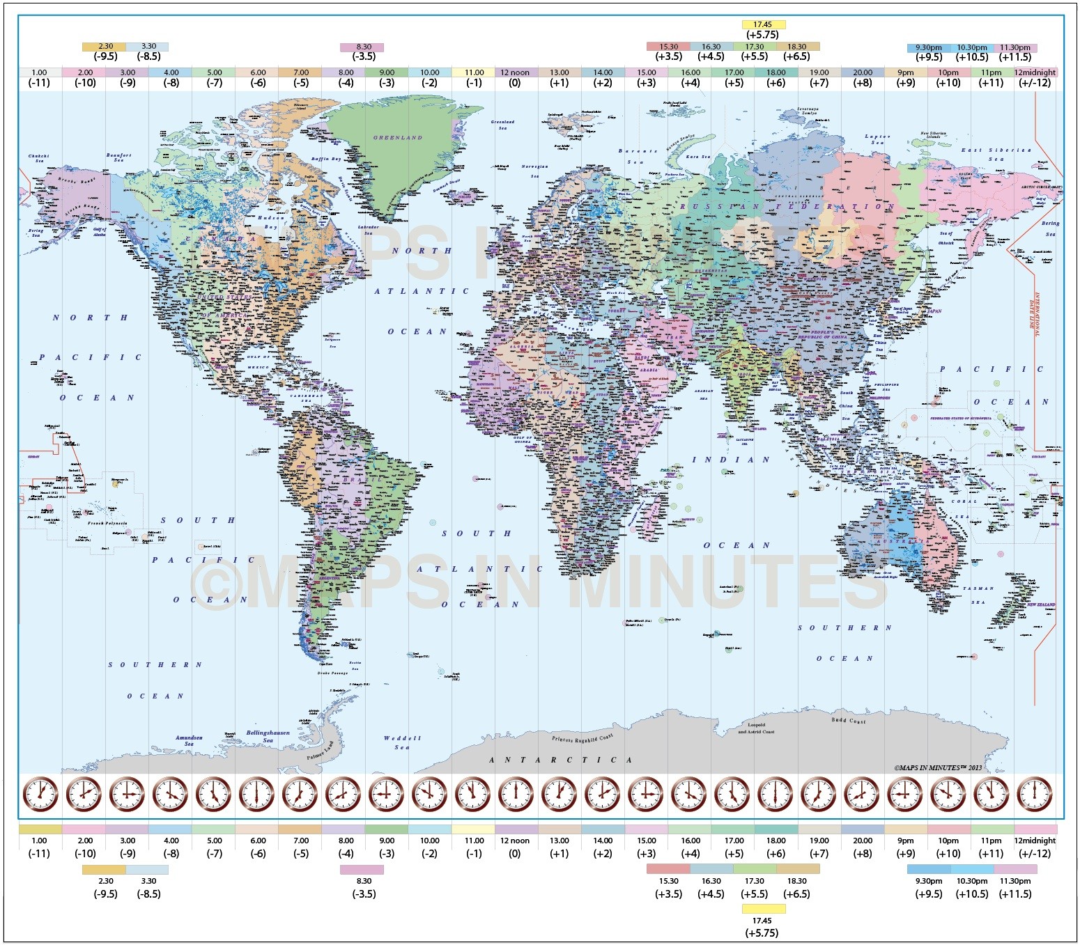 1550x1357 Digital Vector World Map, Gall Projection Political Time Zones