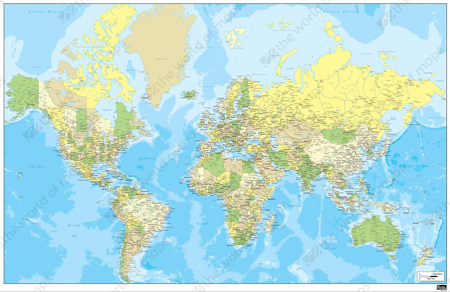 1500x974 Political Digital World Map Vector The World